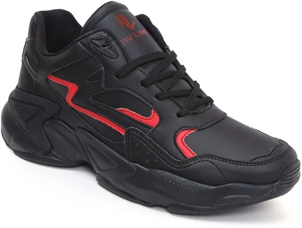 Black_&_Red_Pu_Leather_Soft_Cushion_Insole_Running_Shoes_For_Men