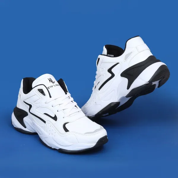 White_&_Black_Pu_Leather_Soft_Cushion_Insole_Running_Shoes_For_Men