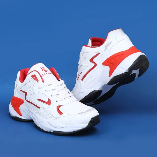 White_&_Red_Pu_Leather_Soft_Cushion_Insole_Running_Shoes_For_Men