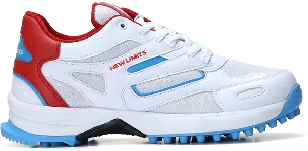 White,Red_&_Blue_Pu_&_Mesh_Soft_Cushion_Insole_Cricket_Shoes_For_Men