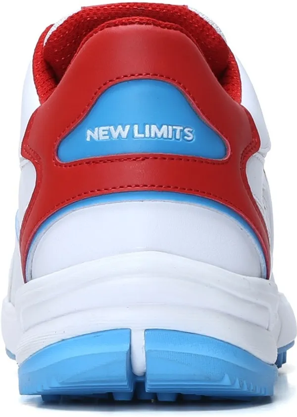 White,Red_&_Blue_Pu_&_Mesh_Soft_Cushion_Insole_Cricket_Shoes_For_Men