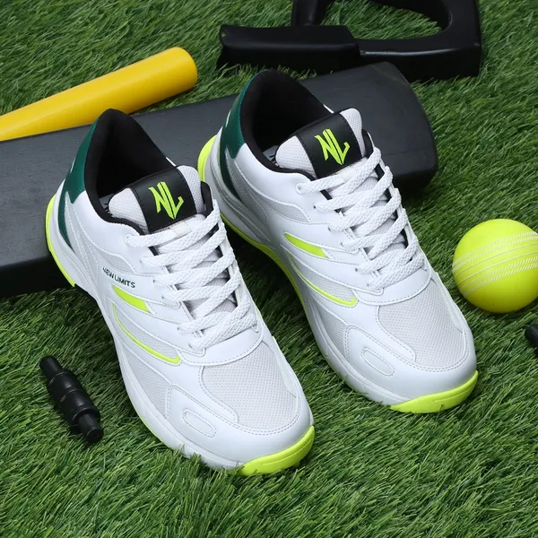 White_&_Green_Pu_&_Mesh_Soft_Cushion_Insole_Cricket_Shoes_For_Men