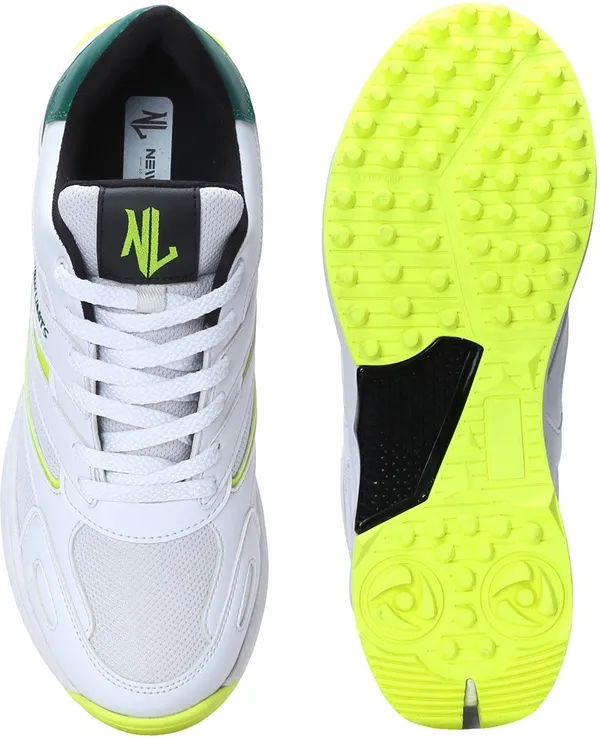 White_&_Green_Pu_&_Mesh_Soft_Cushion_Insole_Cricket_Shoes_For_Men