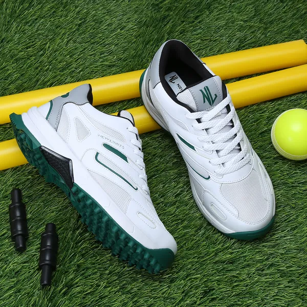 White_&_Grey_Pu_&_Mesh_Soft_Cushion_Insole_Cricket_Shoes_For_Men
