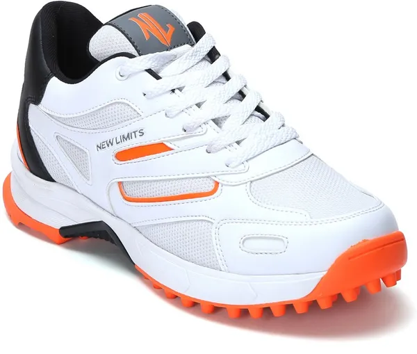 White,_Black_&_Orange_Pu_&_Mesh_Soft_Cushion_Insole_Cricket_Shoes_For_Men