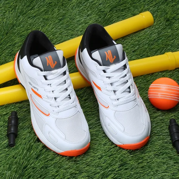 White,_Black_&_Orange_Pu_&_Mesh_Soft_Cushion_Insole_Cricket_Shoes_For_Men