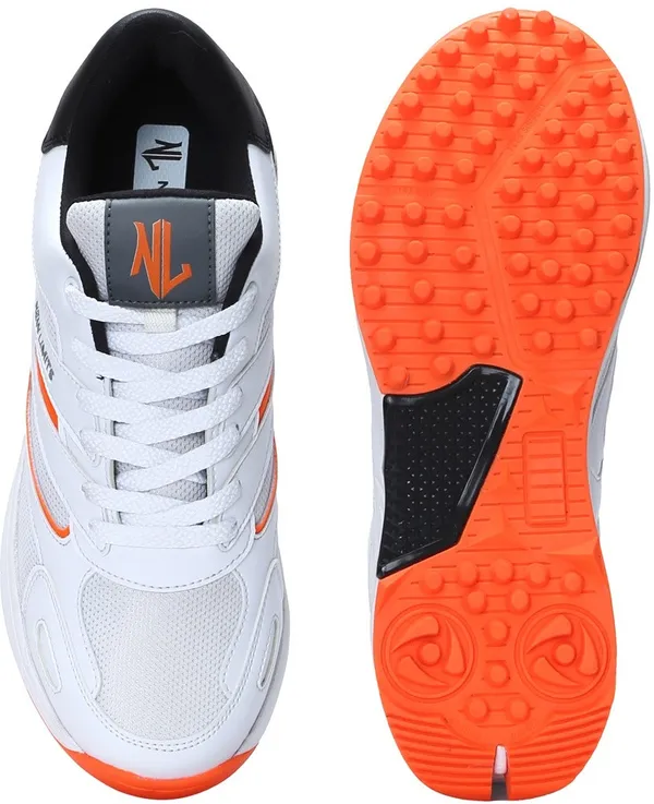 White,_Black_&_Orange_Pu_&_Mesh_Soft_Cushion_Insole_Cricket_Shoes_For_Men