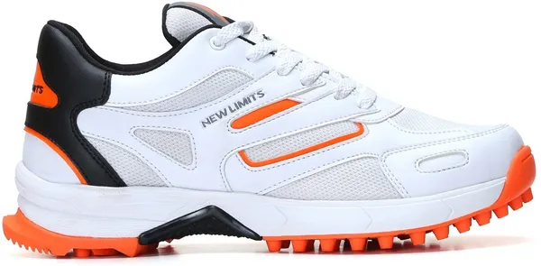 White,_Black_&_Orange_Pu_&_Mesh_Soft_Cushion_Insole_Cricket_Shoes_For_Men