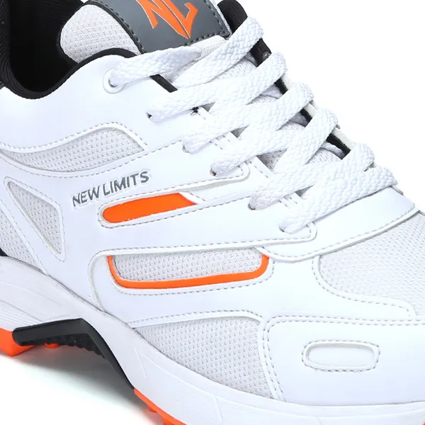 White,_Black_&_Orange_Pu_&_Mesh_Soft_Cushion_Insole_Cricket_Shoes_For_Men