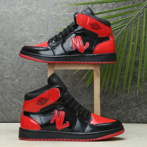 Black_&_Red_Pu_Leather_Soft_Cushion_Insole_Sneakers_For_Men