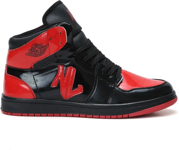Black_&_Red_Pu_Leather_Soft_Cushion_Insole_Sneakers_For_Men