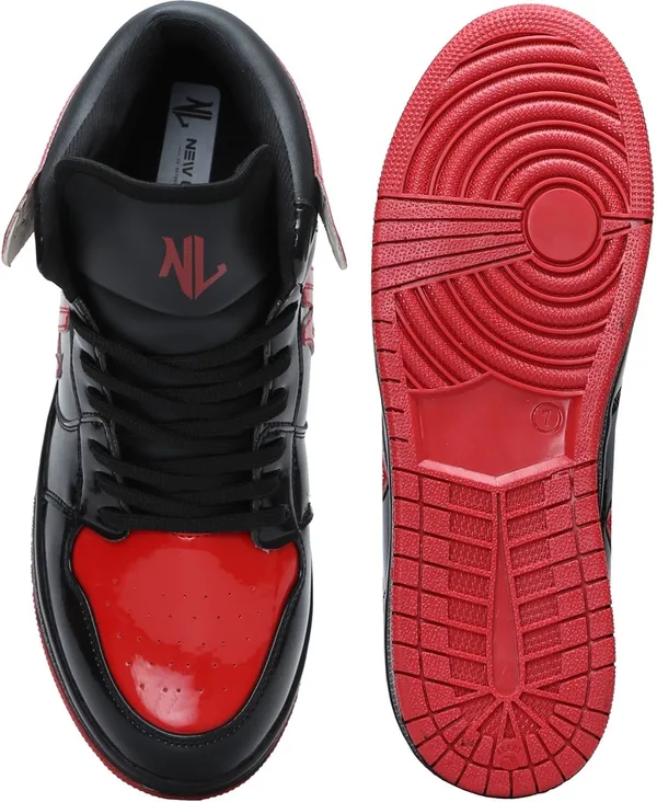 Black_&_Red_Pu_Leather_Soft_Cushion_Insole_Sneakers_For_Men