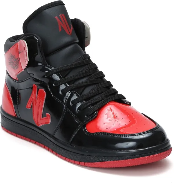 Black_&_Red_Pu_Leather_Soft_Cushion_Insole_Sneakers_For_Men