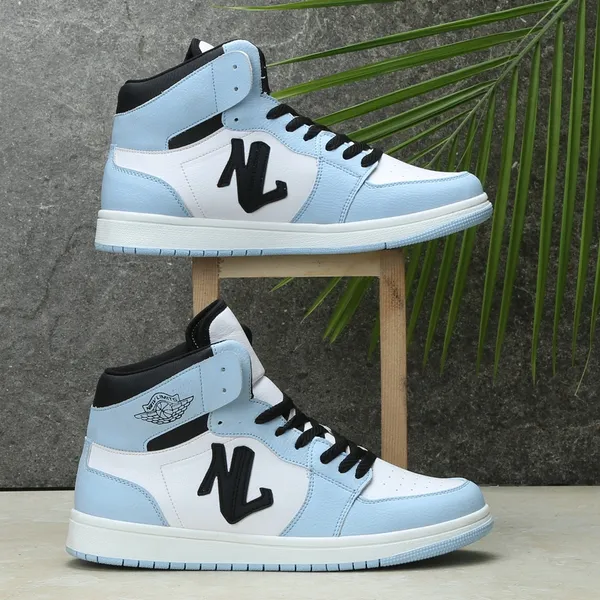 White_&_Blue_Pu_Leather_Soft_Cushion_Insole_Sneakers_For_Men