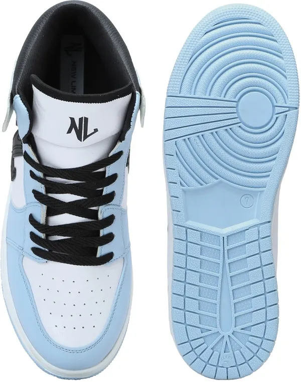 White_&_Blue_Pu_Leather_Soft_Cushion_Insole_Sneakers_For_Men