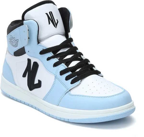 White_&_Blue_Pu_Leather_Soft_Cushion_Insole_Sneakers_For_Men