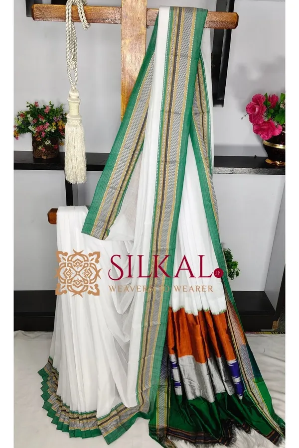 Flag_Color_Handloom_Cotton_Silk_Saree_SKL03844