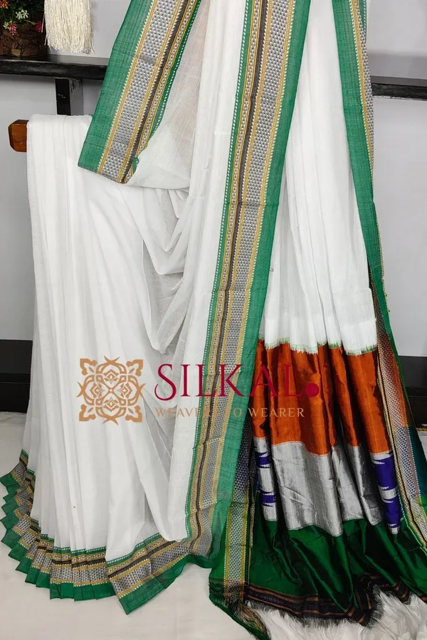 Flag_Color_Handloom_Cotton_Silk_Saree_SKL03844