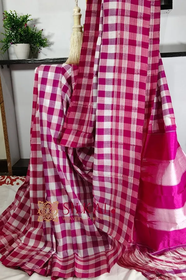 Ilkal_Big_Checks_Cotton_Silk_Gayatri_Border_Saree_SKL2000