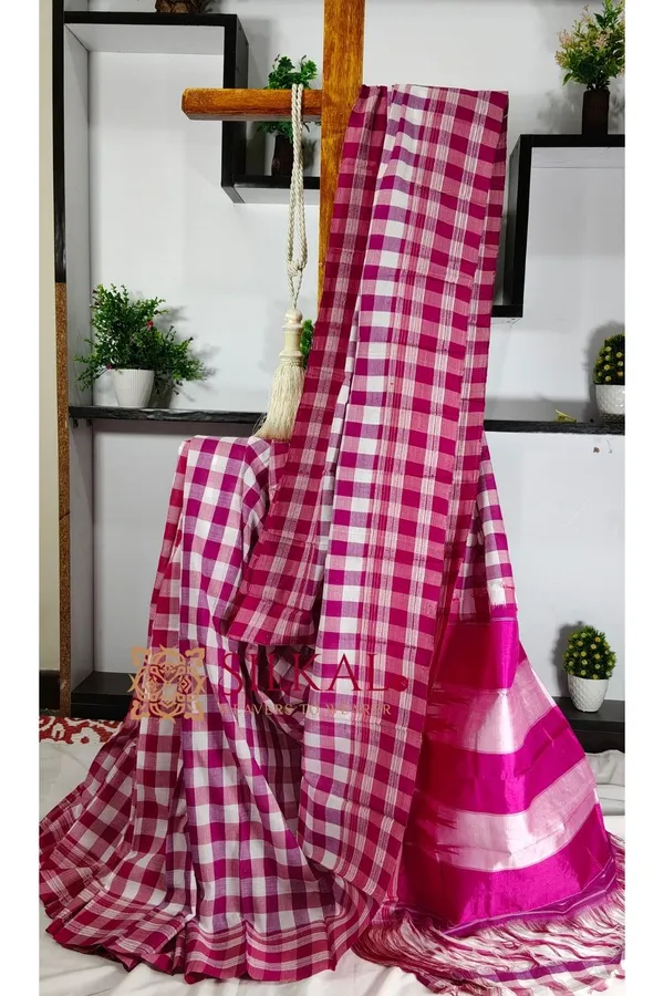 Ilkal_Big_Checks_Cotton_Silk_Gayatri_Border_Saree_SKL2000