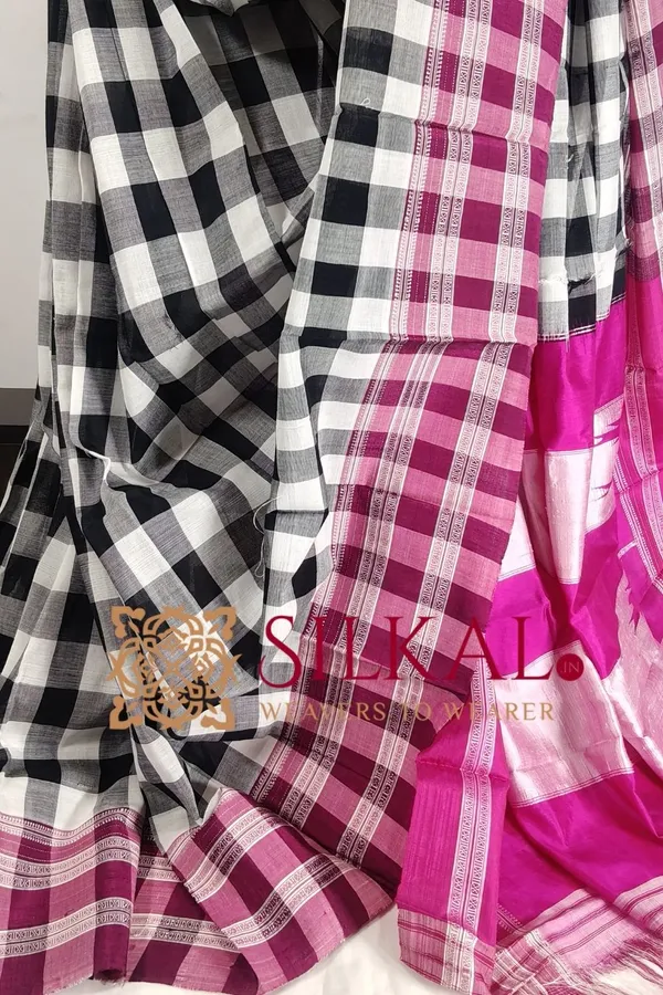 Ilkal_Big_Checks_Cotton_Silk_Gayatri_Border_Saree_SKL3204