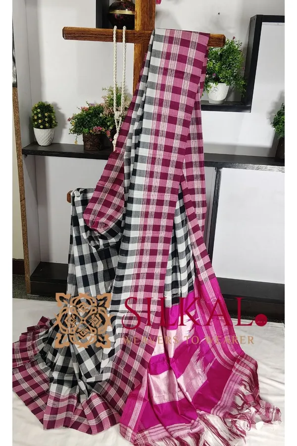 Ilkal_Big_Checks_Cotton_Silk_Gayatri_Border_Saree_SKL3204