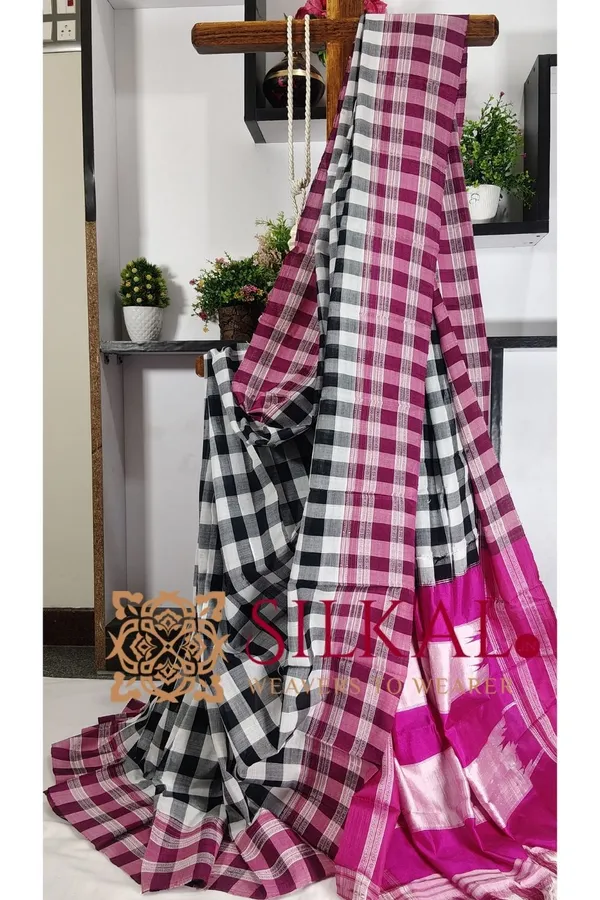Ilkal_Big_Checks_Cotton_Silk_Gayatri_Border_Saree_SKL3204