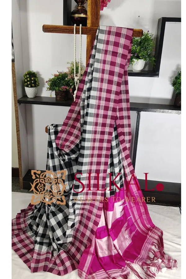 Ilkal_Big_Checks_Cotton_Silk_Gayatri_Border_Saree_SKL3204