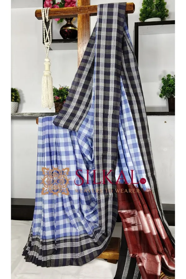 Ilkal_Big_Checks_Cotton_Silk_Gayatri_Border_Saree_SKL3238