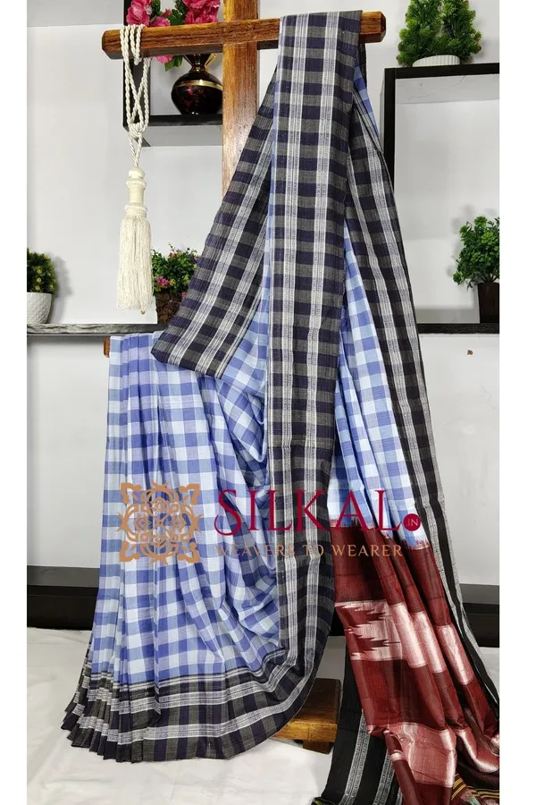 Ilkal_Big_Checks_Cotton_Silk_Gayatri_Border_Saree_SKL3238