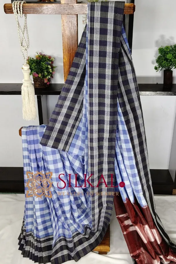 Ilkal_Big_Checks_Cotton_Silk_Gayatri_Border_Saree_SKL3238