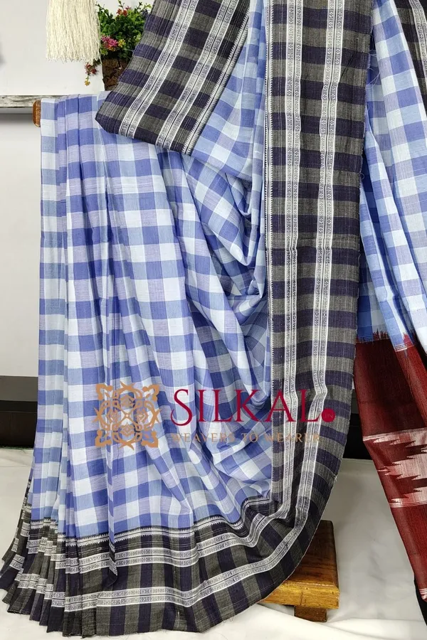 Ilkal_Big_Checks_Cotton_Silk_Gayatri_Border_Saree_SKL3238