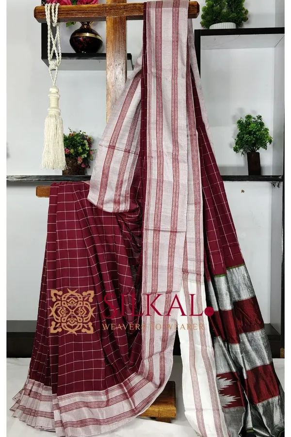 Ilkal_Big_Checks_Cotton_Silk_Gayatri_Border_Saree_SKL3239