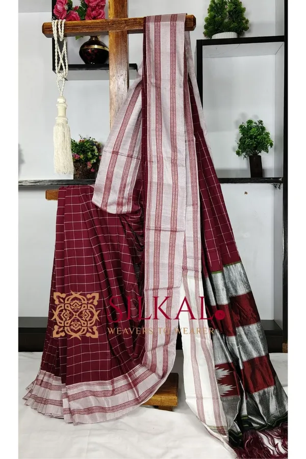 Ilkal_Big_Checks_Cotton_Silk_Gayatri_Border_Saree_SKL3239