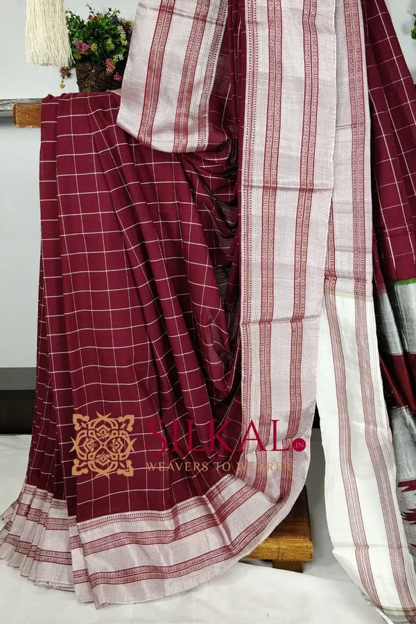 Ilkal_Big_Checks_Cotton_Silk_Gayatri_Border_Saree_SKL3239