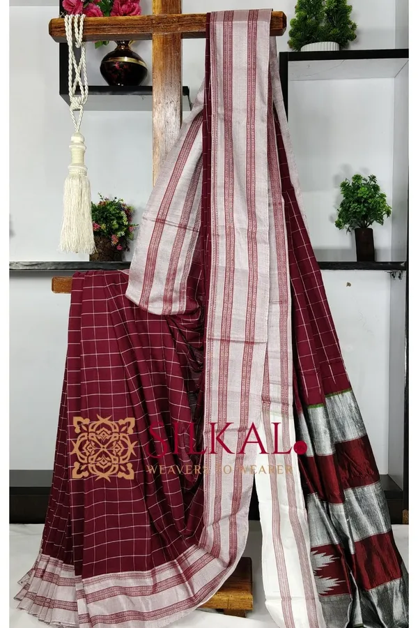 Ilkal_Big_Checks_Cotton_Silk_Gayatri_Border_Saree_SKL3239