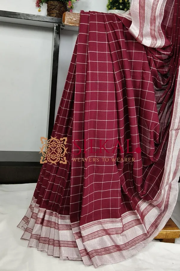 Ilkal_Big_Checks_Cotton_Silk_Gayatri_Border_Saree_SKL3239