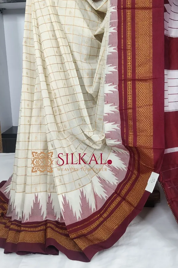 Ilkal_Big_Checks_Temple_Border_Saree_SKL03367