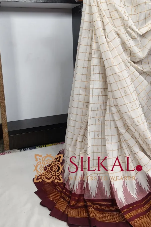 Ilkal_Big_Checks_Temple_Border_Saree_SKL03368