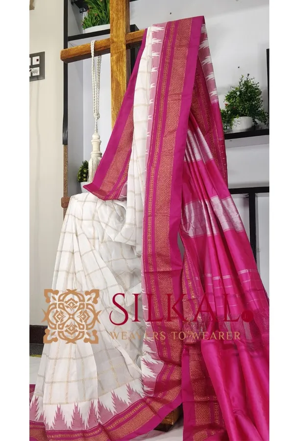 Ilkal_Big_Checks_Temple_Border_Saree_SKL03369