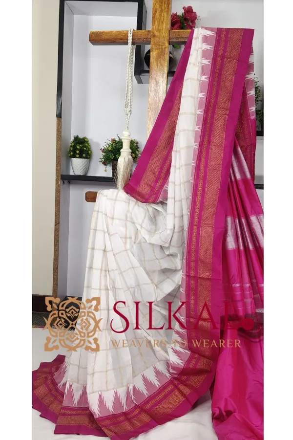 Ilkal_Big_Checks_Temple_Border_Saree_SKL03369