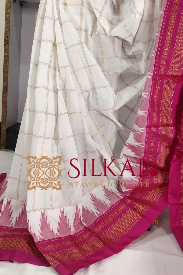 Ilkal_Big_Checks_Temple_Border_Saree_SKL03369