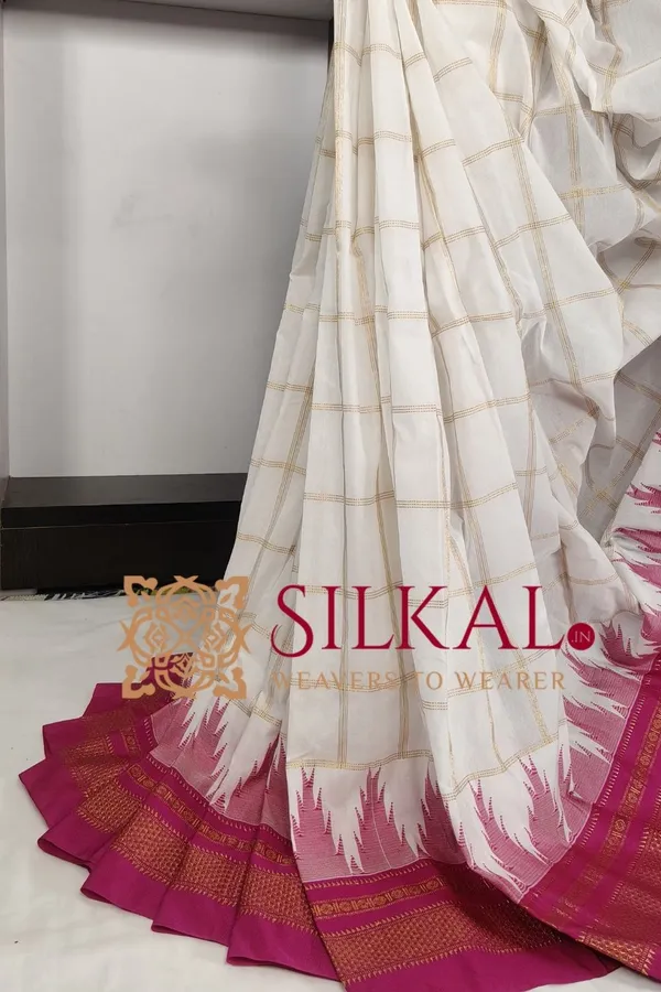 Ilkal_Big_Checks_Temple_Border_Saree_SKL03369