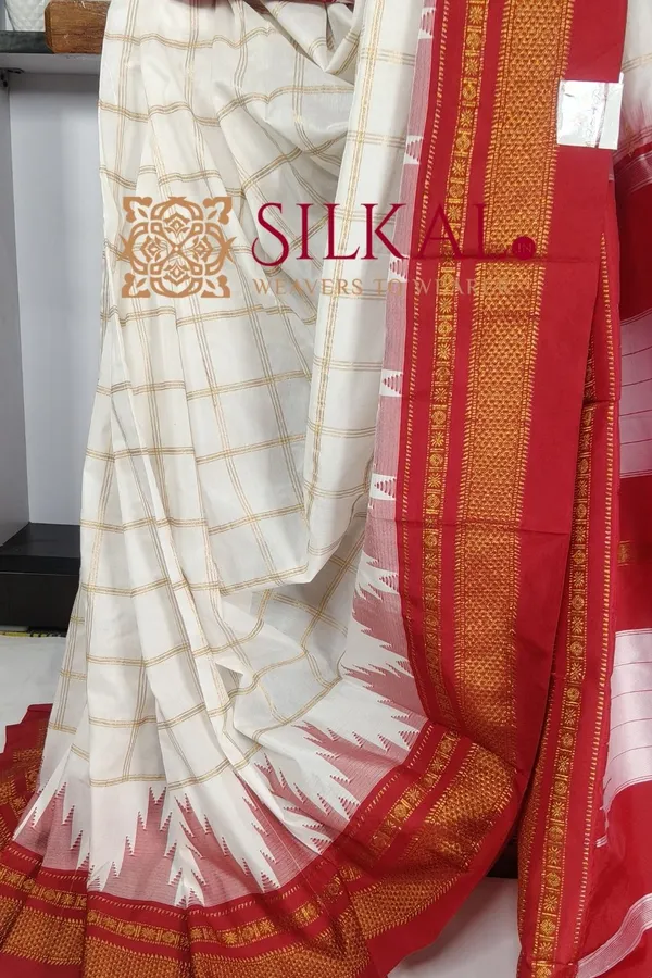 Ilkal_Big_Checks_Temple_Border_Saree_SKL03434