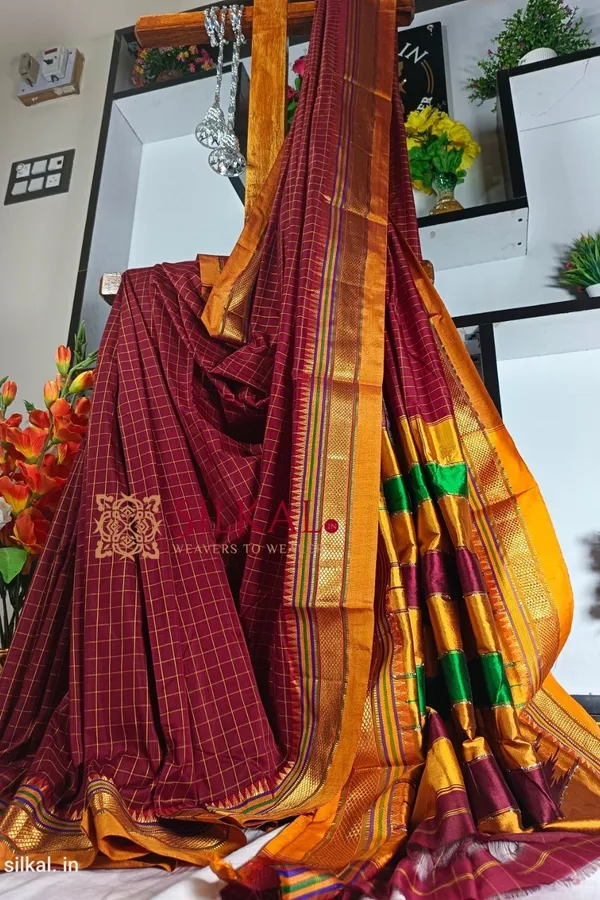 Ilkal_Checked_Mercerized_Silk_Saree_Saree_Code-_SKL1451