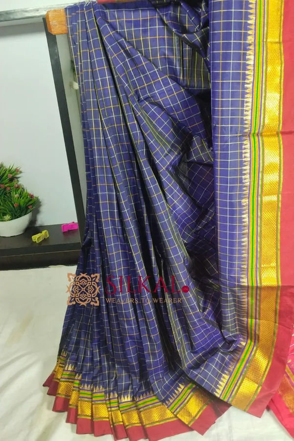 Ilkal_Checked_Mercerized_Silk_Saree_Code-_SKL1820
