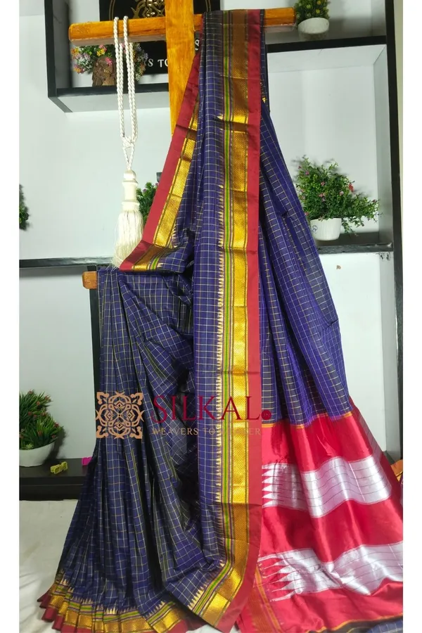 Ilkal_Checked_Mercerized_Silk_Saree_Code-_SKL1820