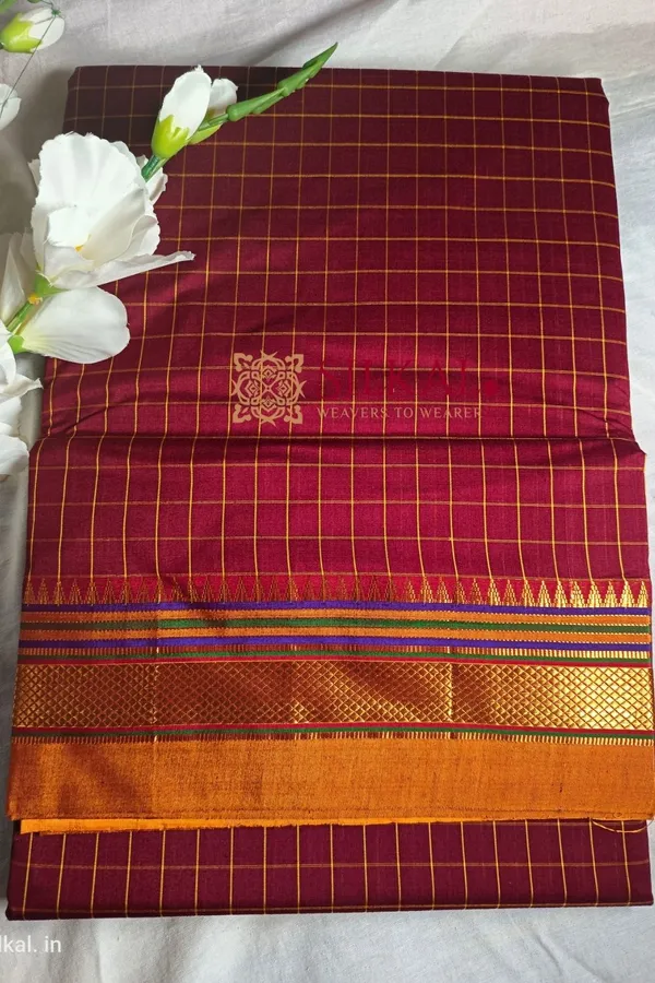 Ilkal_Checked_Mercerized_Silk_Saree_Saree_Code-_SKL1451