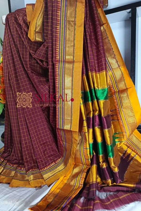 Ilkal_Checked_Mercerized_Silk_Saree_Saree_Code-_SKL1451