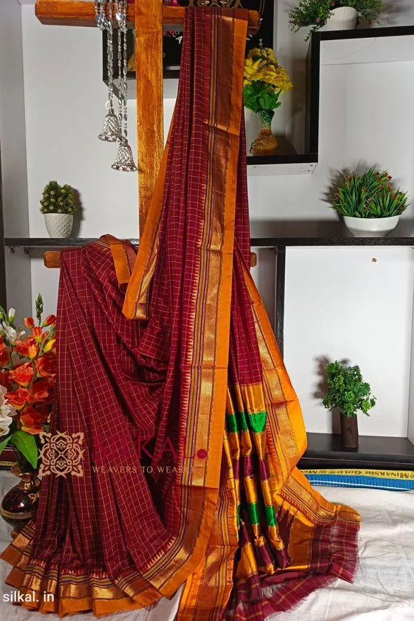 Ilkal_Checked_Mercerized_Silk_Saree_Saree_Code-_SKL1451